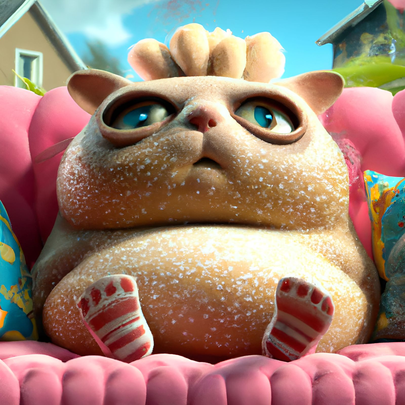 Hyperrealistic Wonderbread Loaf on Couch in Digital Painting