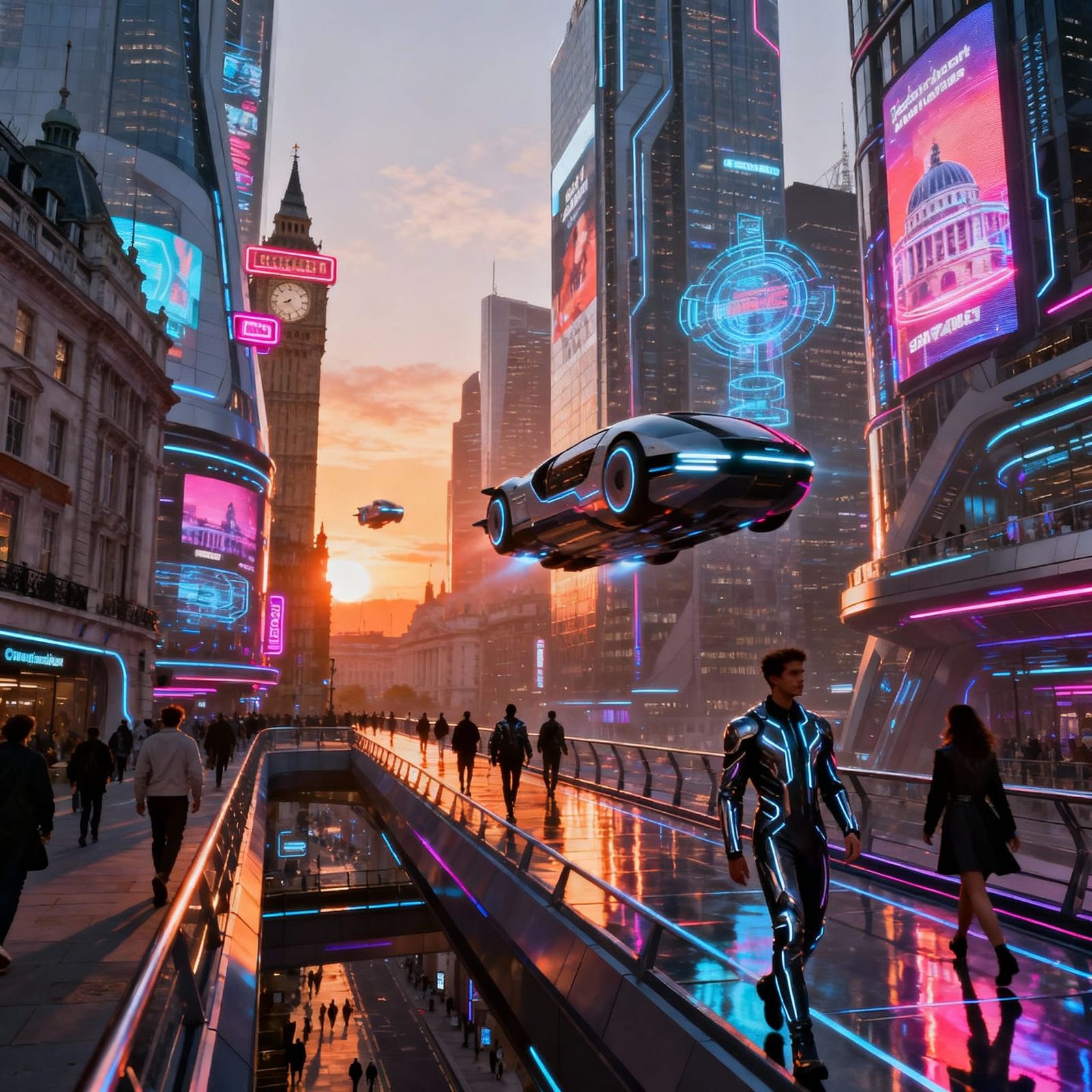 Futuristic London Street Scene in 2100