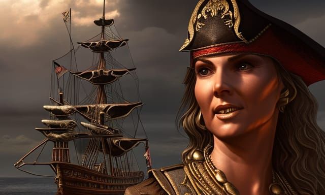 Pirate Lady Captain on the Black Pearl