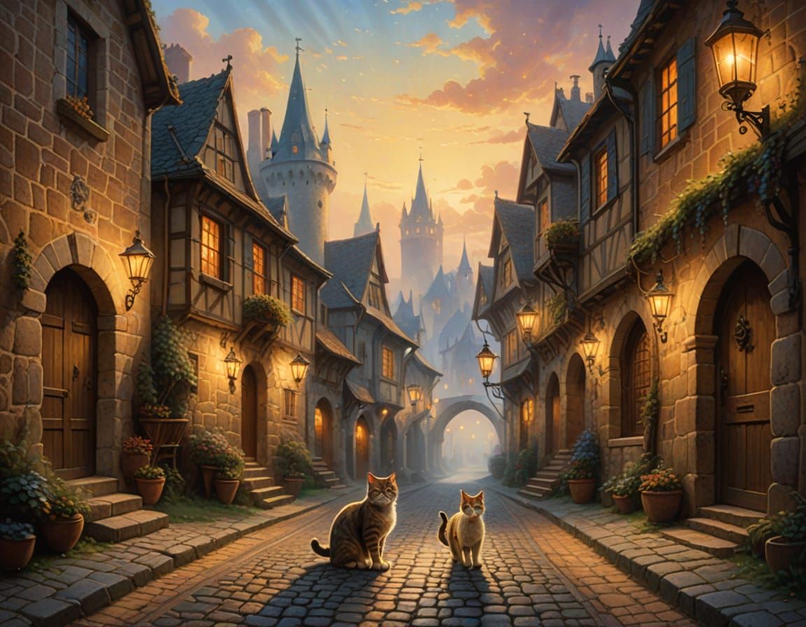 Whiskered Wanderer in a Medieval Bourg