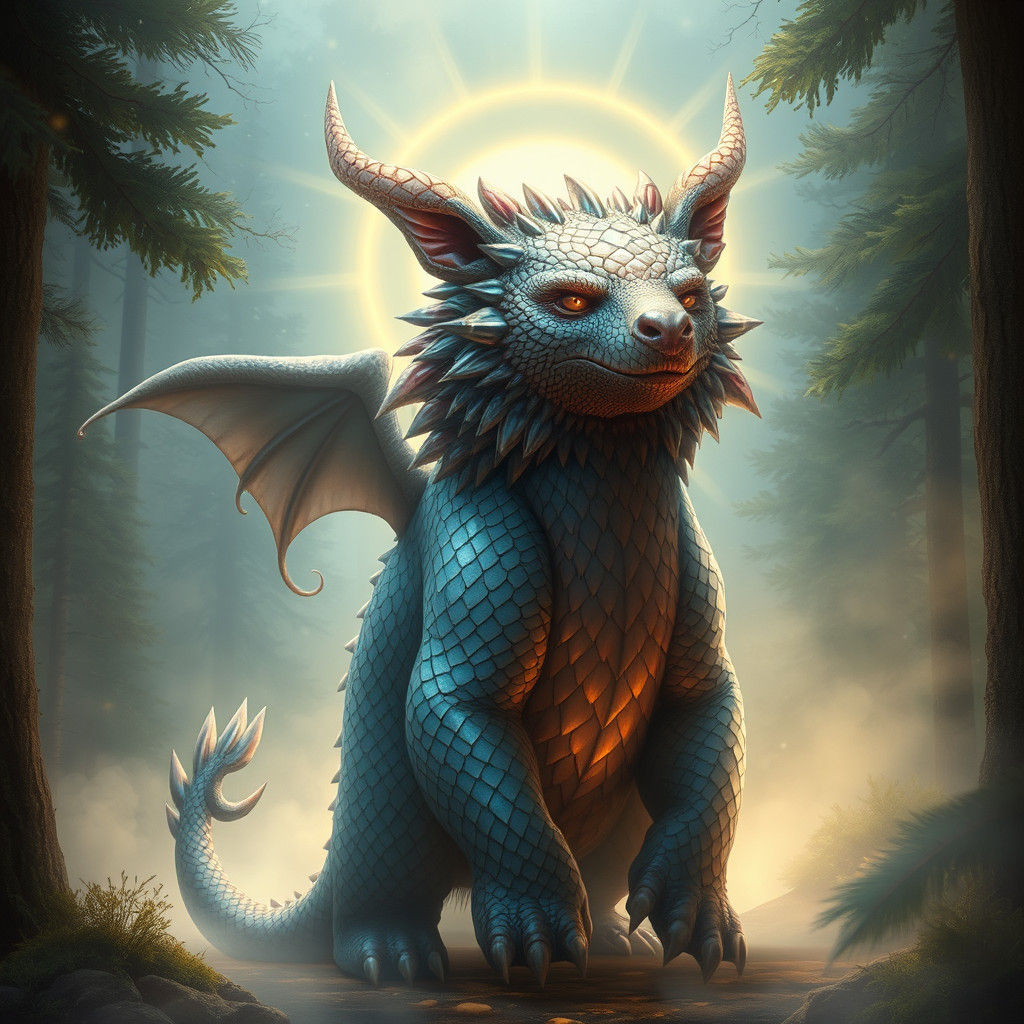 Majestic Bear Dragon in Mystical Forest Landscape