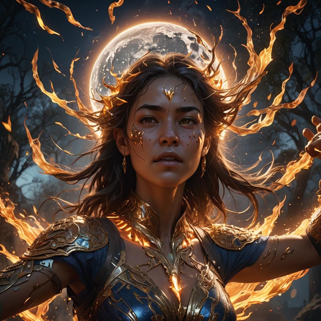 Ethereal Woman Emerges from Moon in Art Nouveau Style