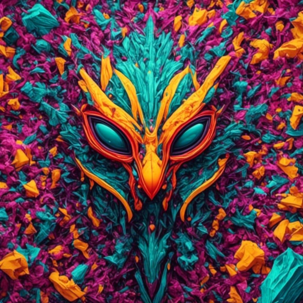 Hooded Alien Graffiti Art in Polychromatic Style