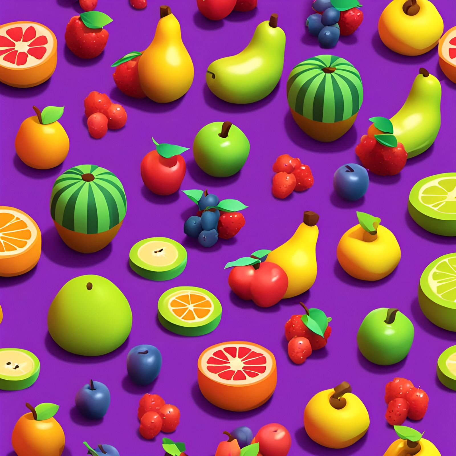 Isometric Fruit Icons in 3D Render