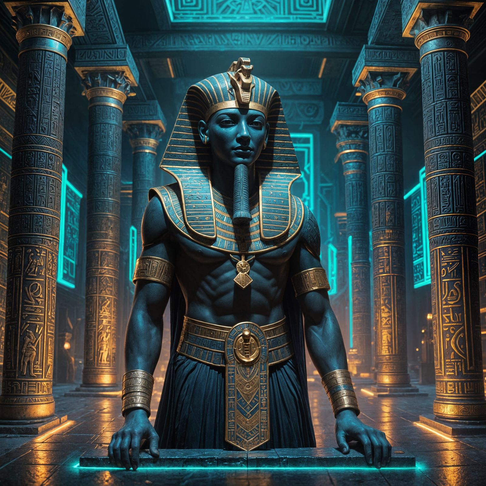 Neon Pharaoh: Detailed Matte Painting in 8K