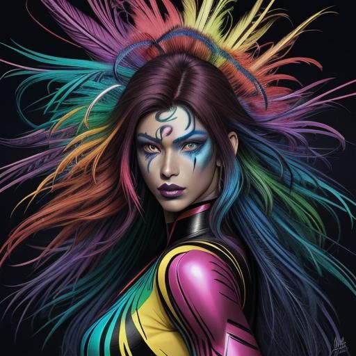 Rainbow Woman Portrait in Comic Book Art