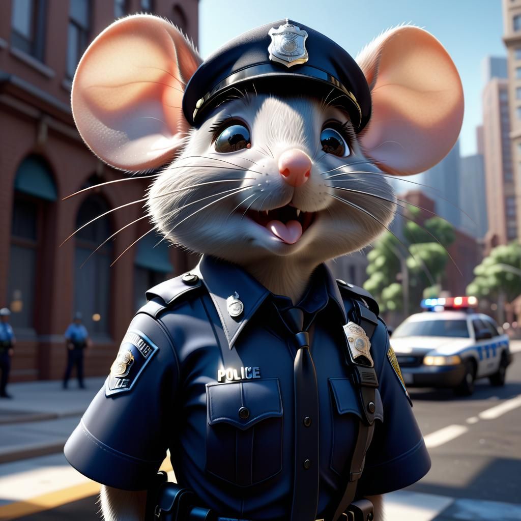 Crying Anthropomorphic Mouse Police Portrait