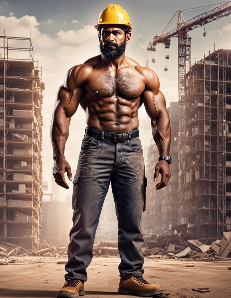 Rugged South Asian Construction Worker with Sharp Brown Eyes