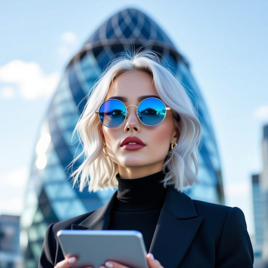 Non-Binary Creative with Platinum Hair at The Gherkin