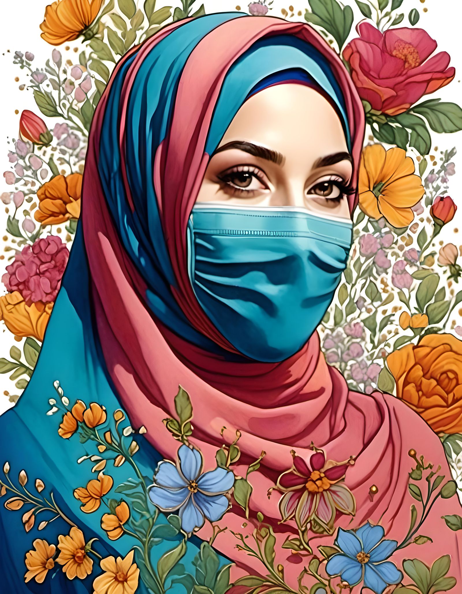Beautiful Hijabi Student Portrait with Flowers