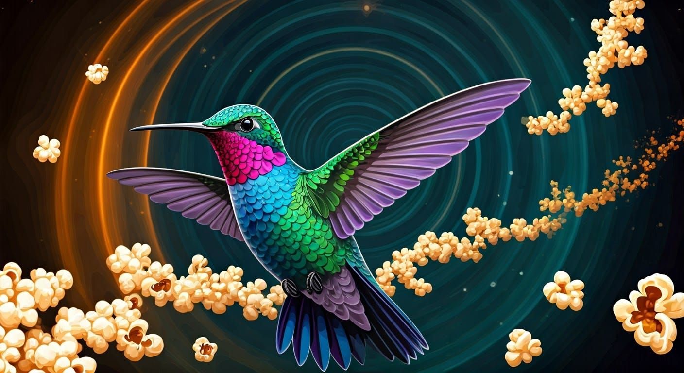 Hummingbird in Vibrant Popcorn Dreamscape