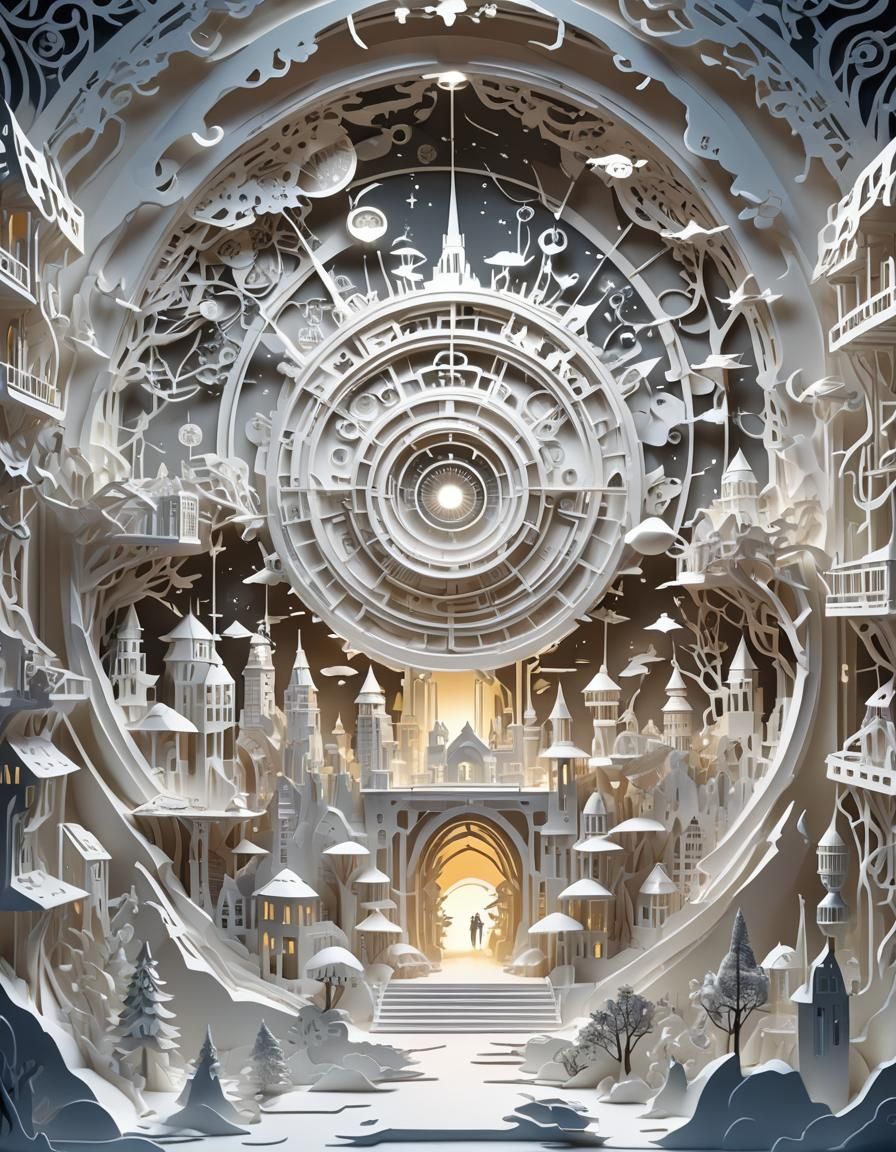 Miniature Sci-Fi World in White Kirigami Paper Art