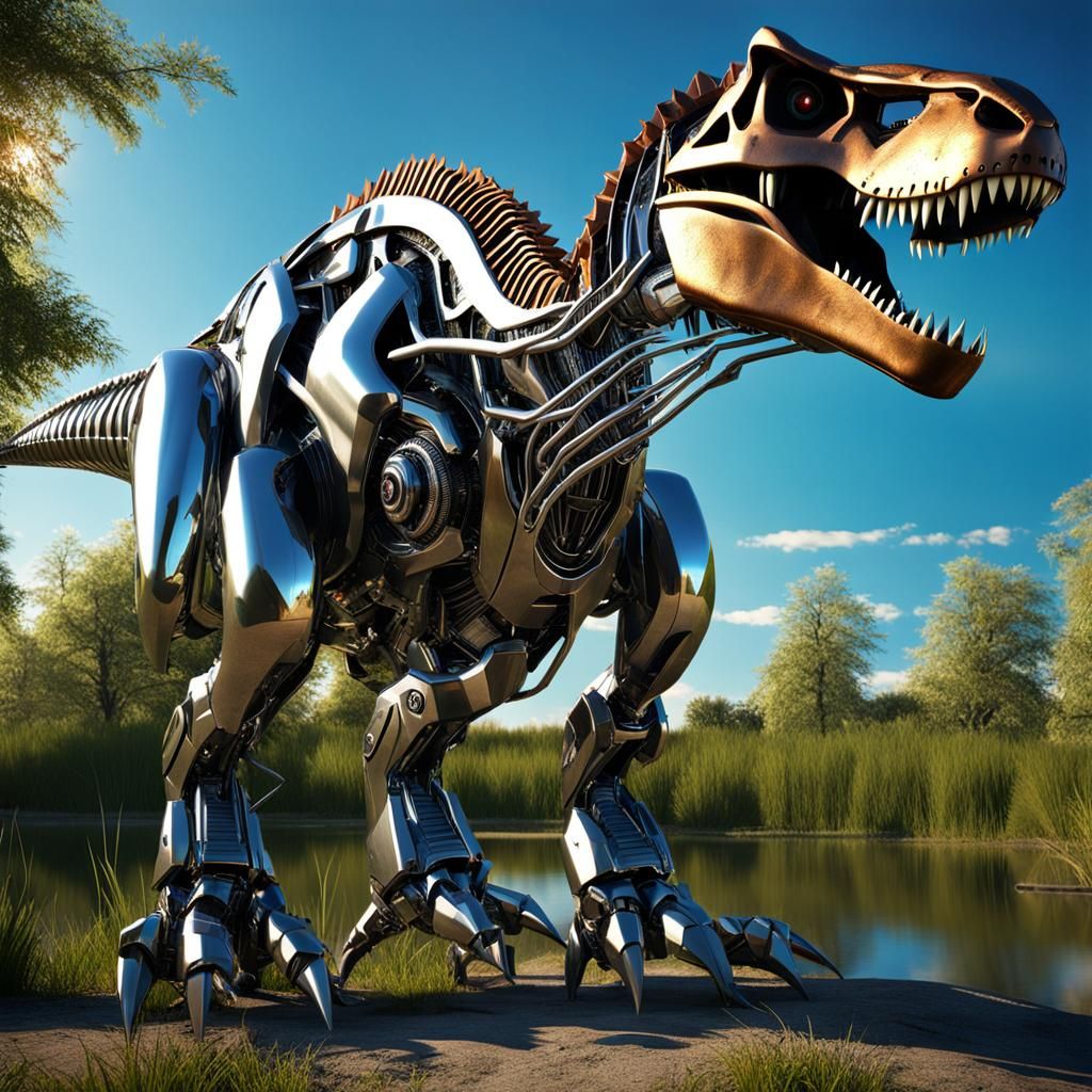 Futuristic Robot T-Rex in Lakeside Park