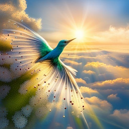 Ethereal Lacewing Birds in Divine Sunlight