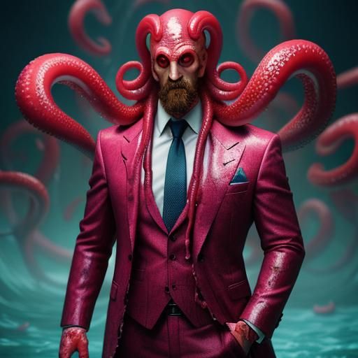Man with Tentacle Head in Cinematic Style