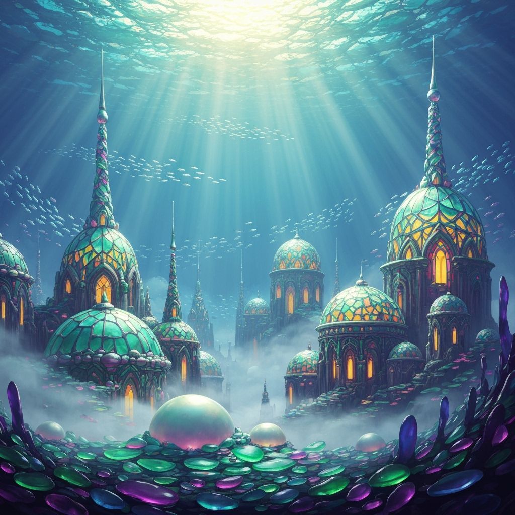 Intricate Sea Glass Underwater City in Anime Style