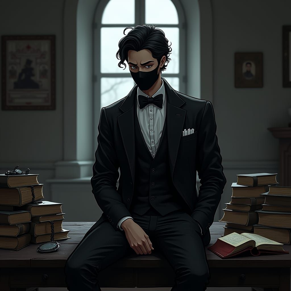 Digital Art of a Composed Man in Dark Attire