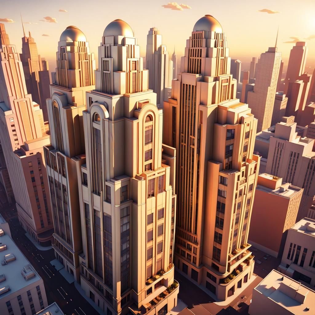 Art Deco Skyscrapers in Golden Hour Light