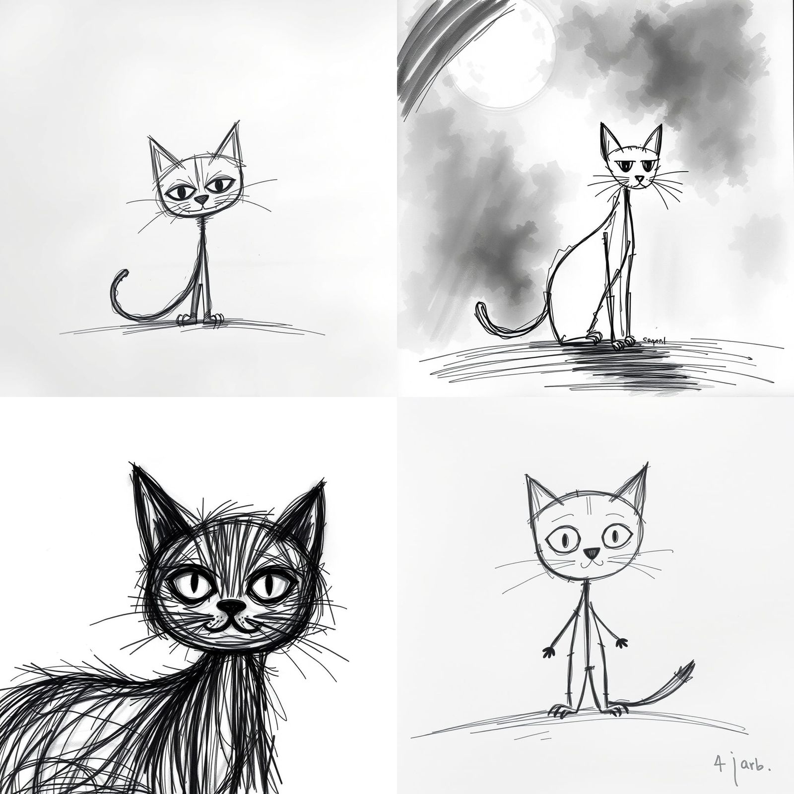 Childlike Doodle of a Stick Figure Cat