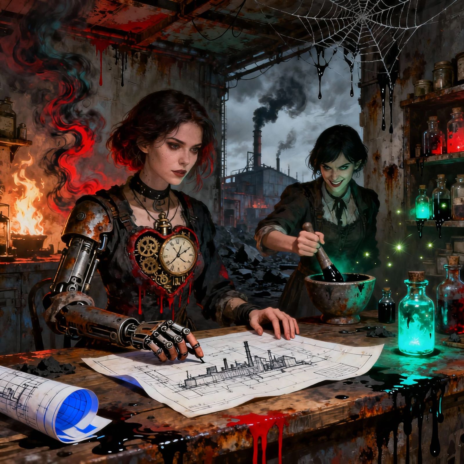 Gothic Realism Figures in Alchemical Apothecary