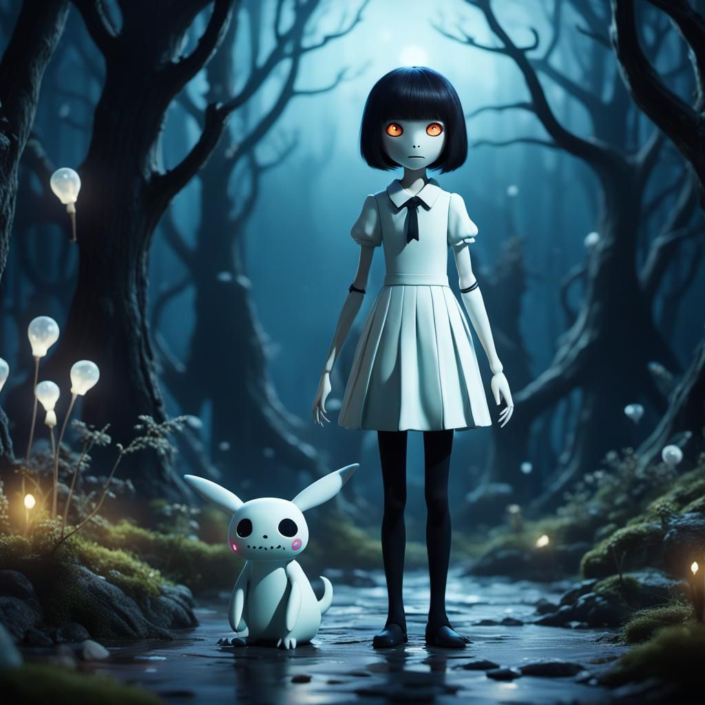 Bioluminescent Alien Porcelain Doll: Detailed Matte Painting