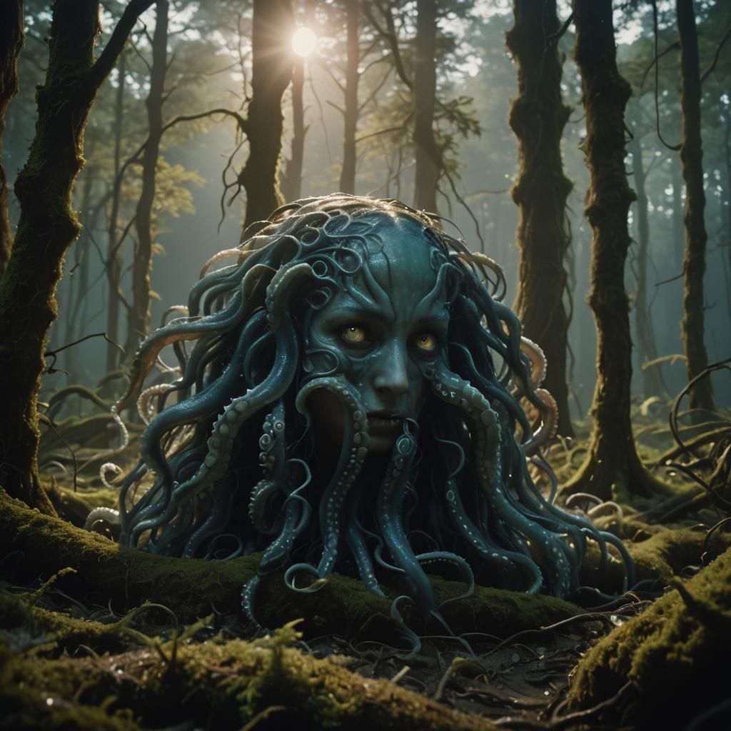 Woman with Translucent Tentacles in Cinematic Lighting