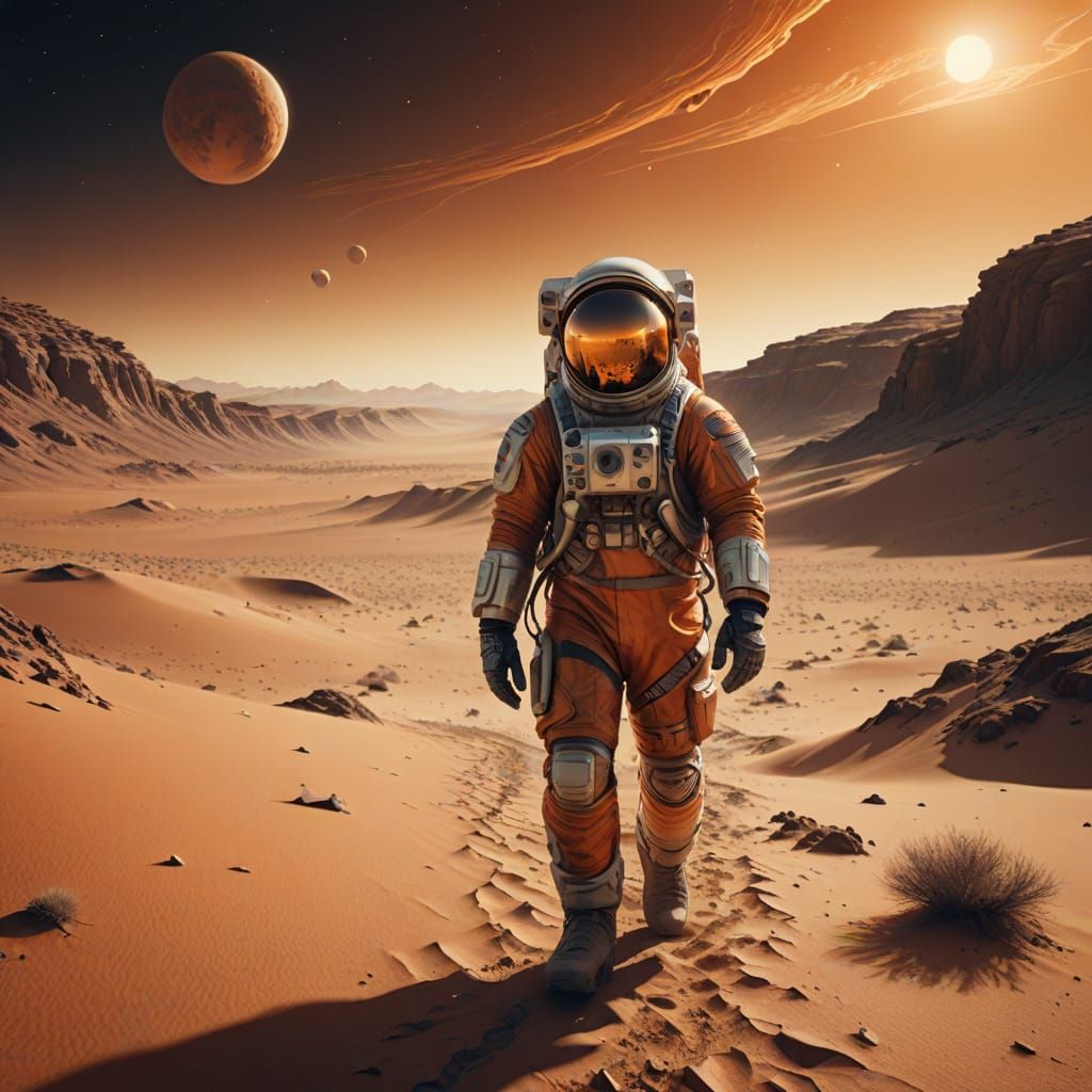 Astronaut in Surreal Desert Landscape