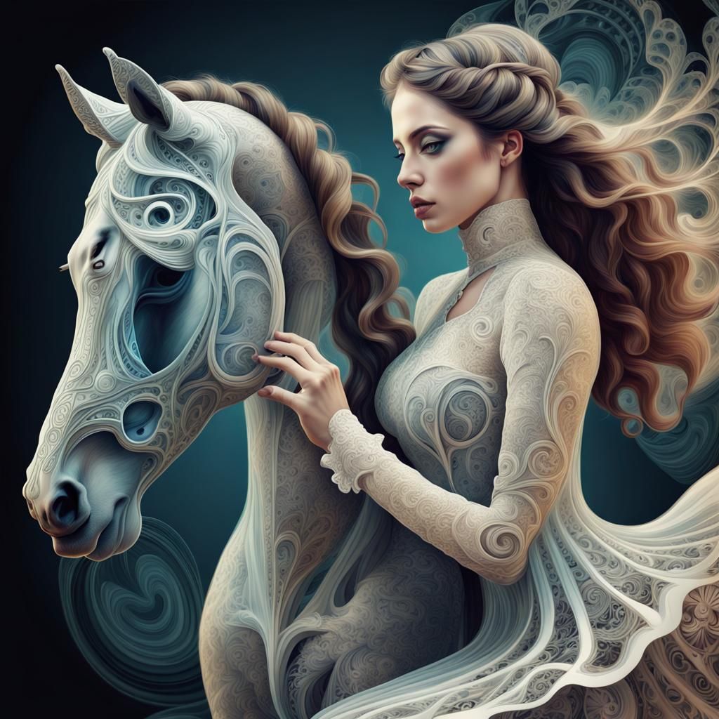 Optical Illusion: Victorian Woman and Horse