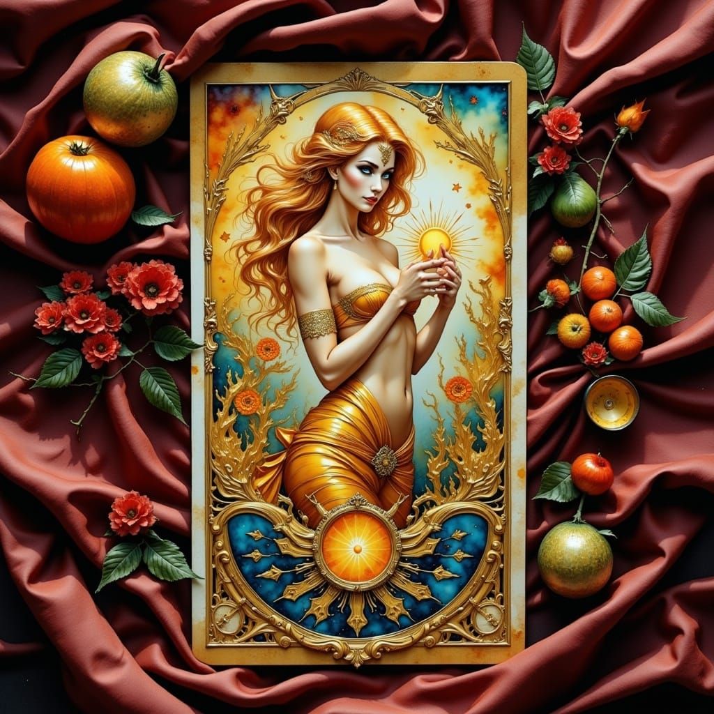 Sun Goddess Tarot Card in Art Nouveau Style