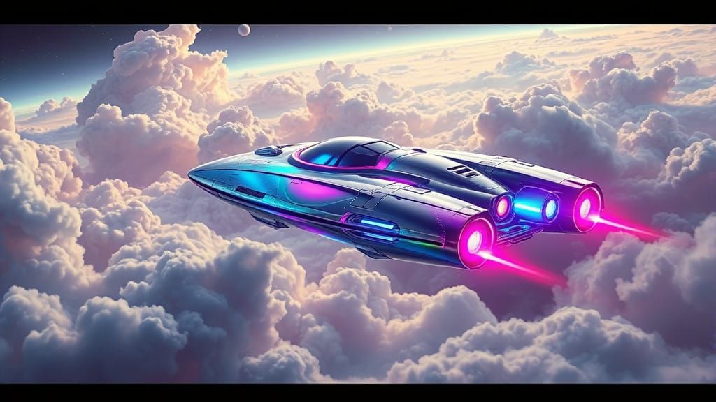 Sleek Spaceship in a Surreal, Psychedelic Landscape