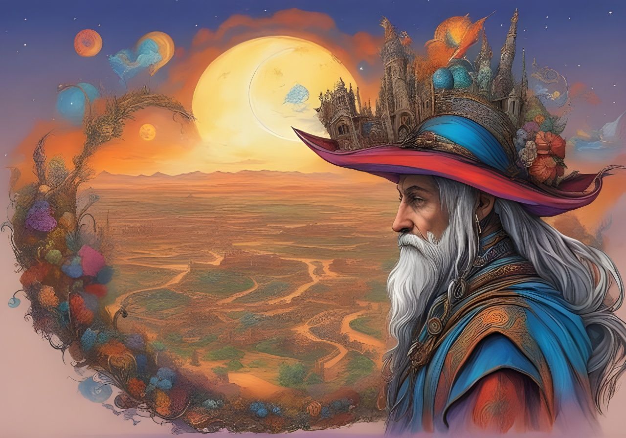 Jester Hat with Celtic Tattoos and Desert Sunset