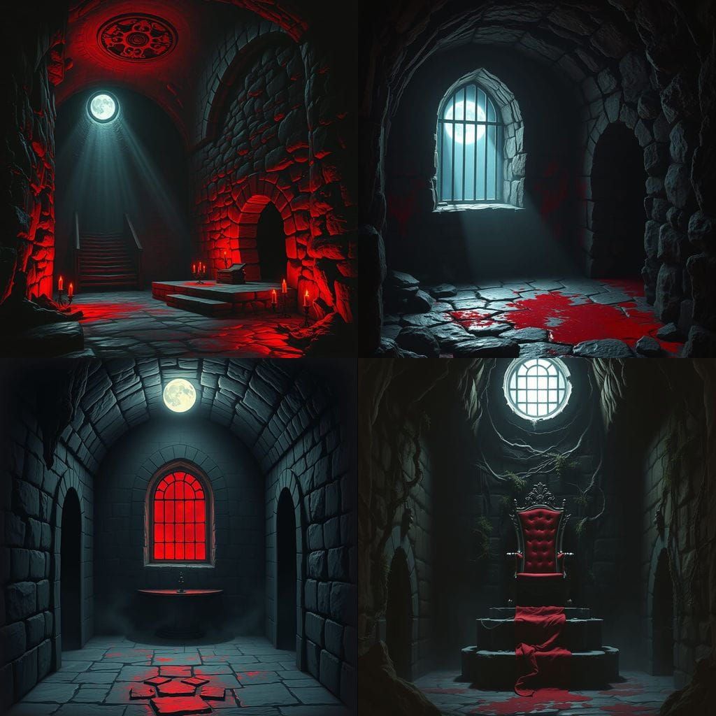 Mysterious Red Moonlit Dungeon Throne Room