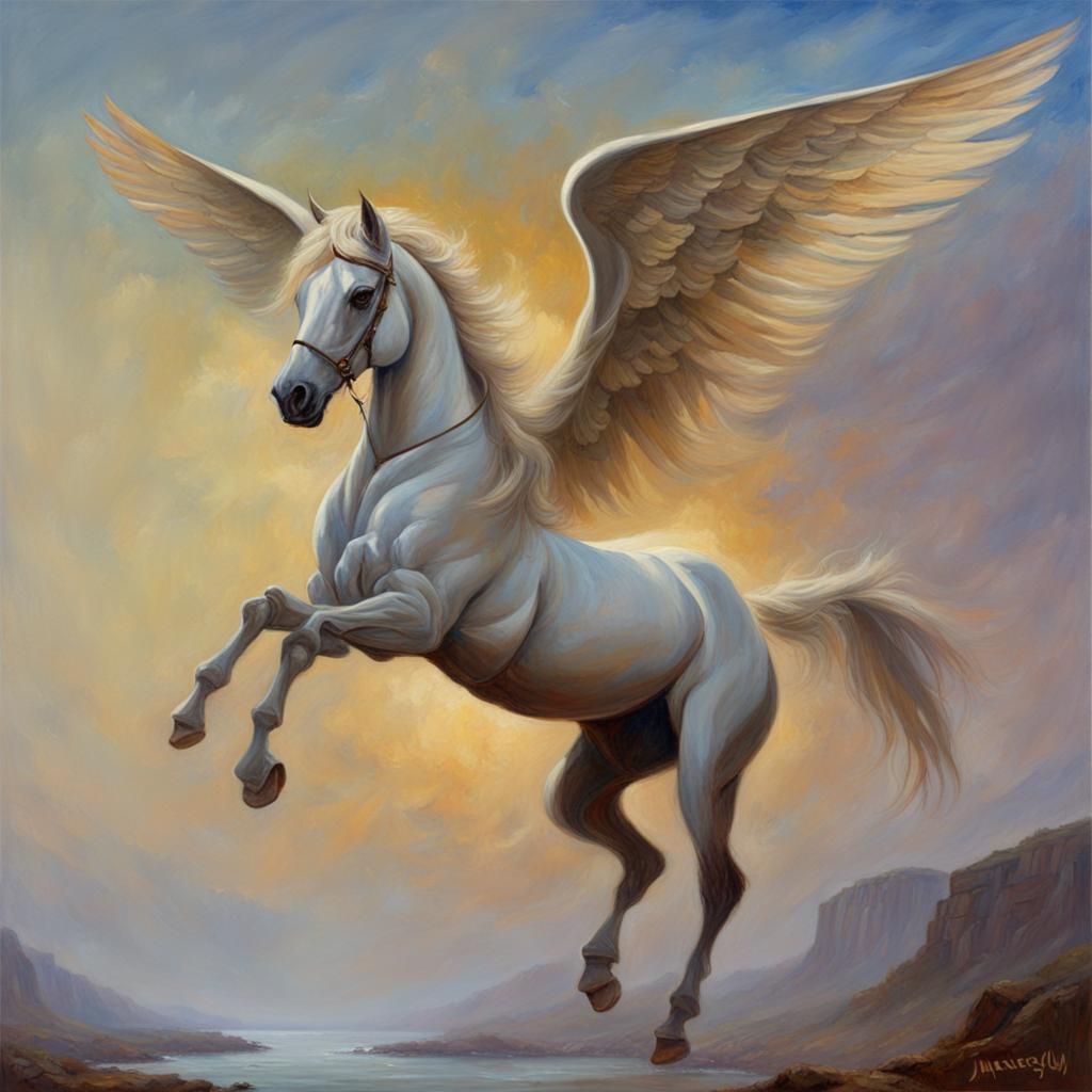 Pegasus in Flight: An Oil Painting