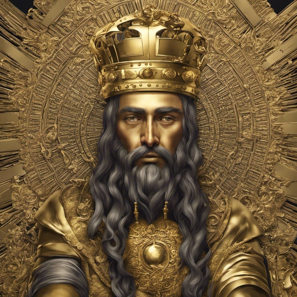 King Midas Portrait in Hyperrealistic Splash Art
