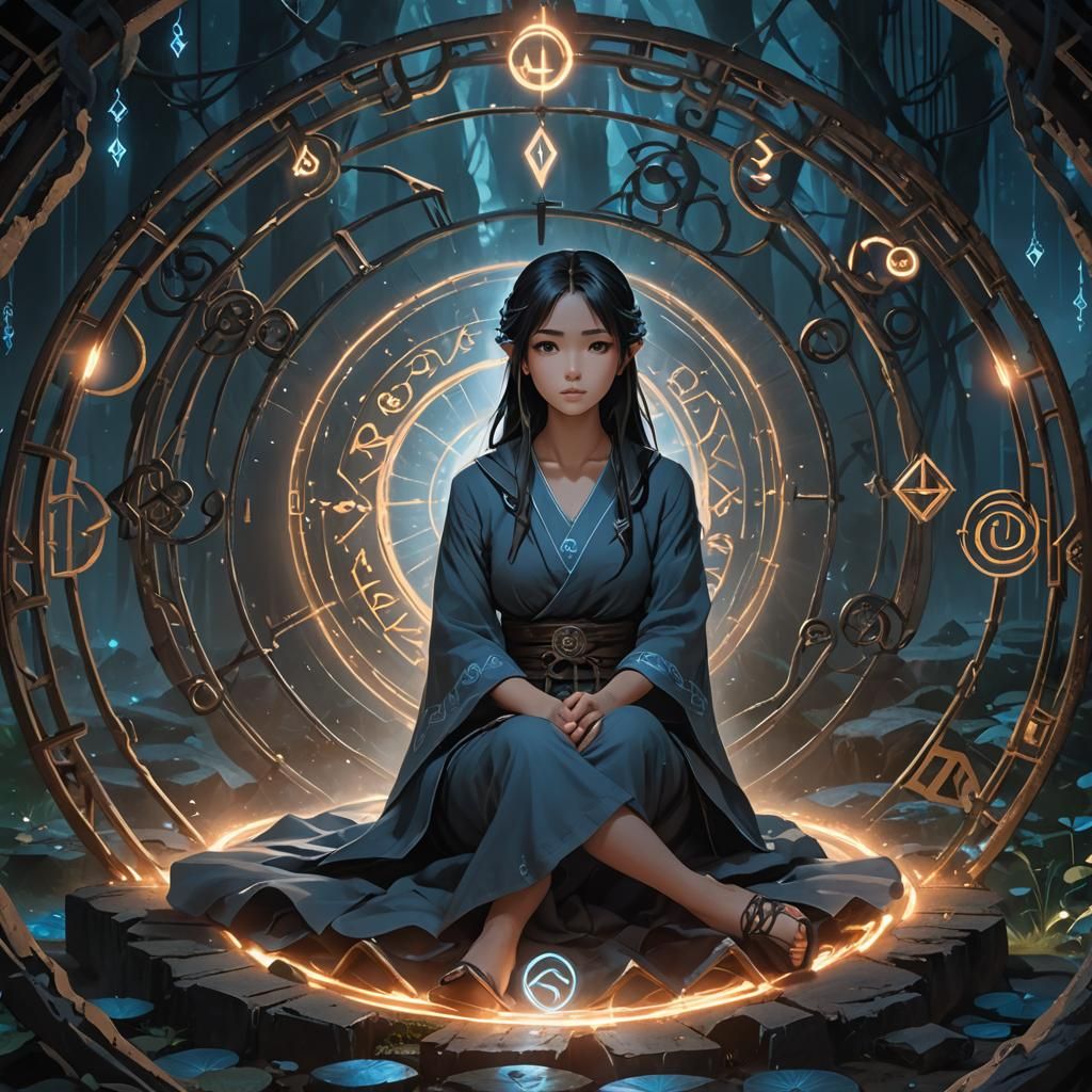 Mystical Circle: 3D Anime Art of Prophetic Trance