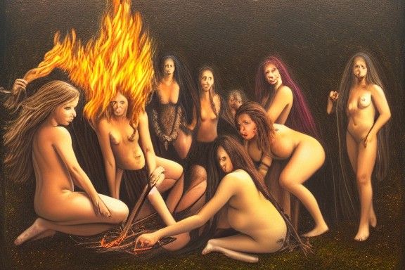 Witches' Meeting in Oil Painting Style