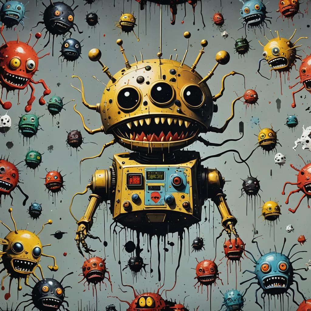 Surreal Horror: Space Invaders in a Digital Art Style