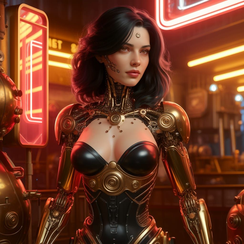 Steampunk Cybernetic Woman with Raven Hair