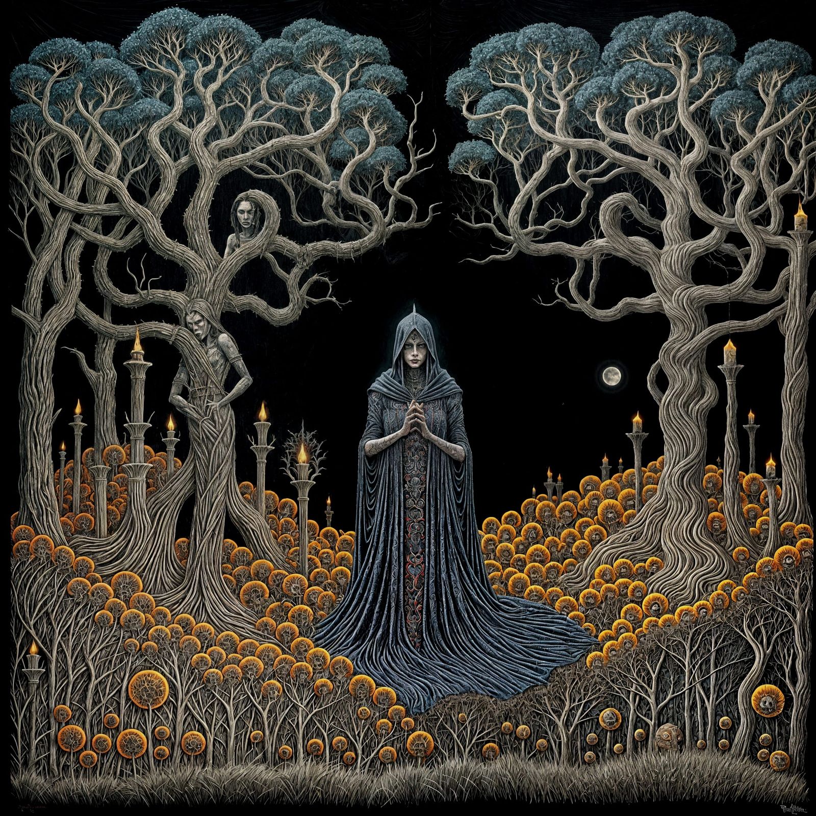 Creepy Haunted Witch in Eerie Moonlit Grove