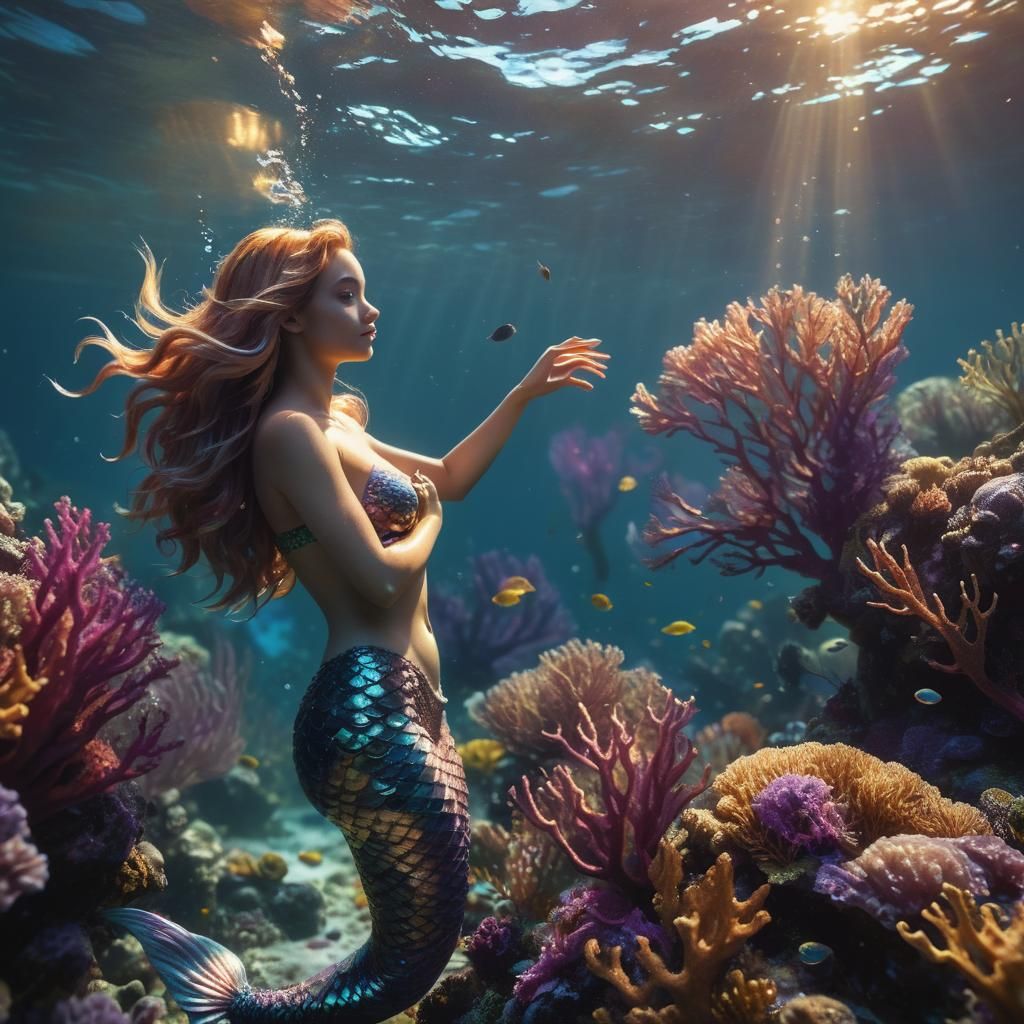 Mermaid in Coral Reef: Hyperrealistic 3D Rendering