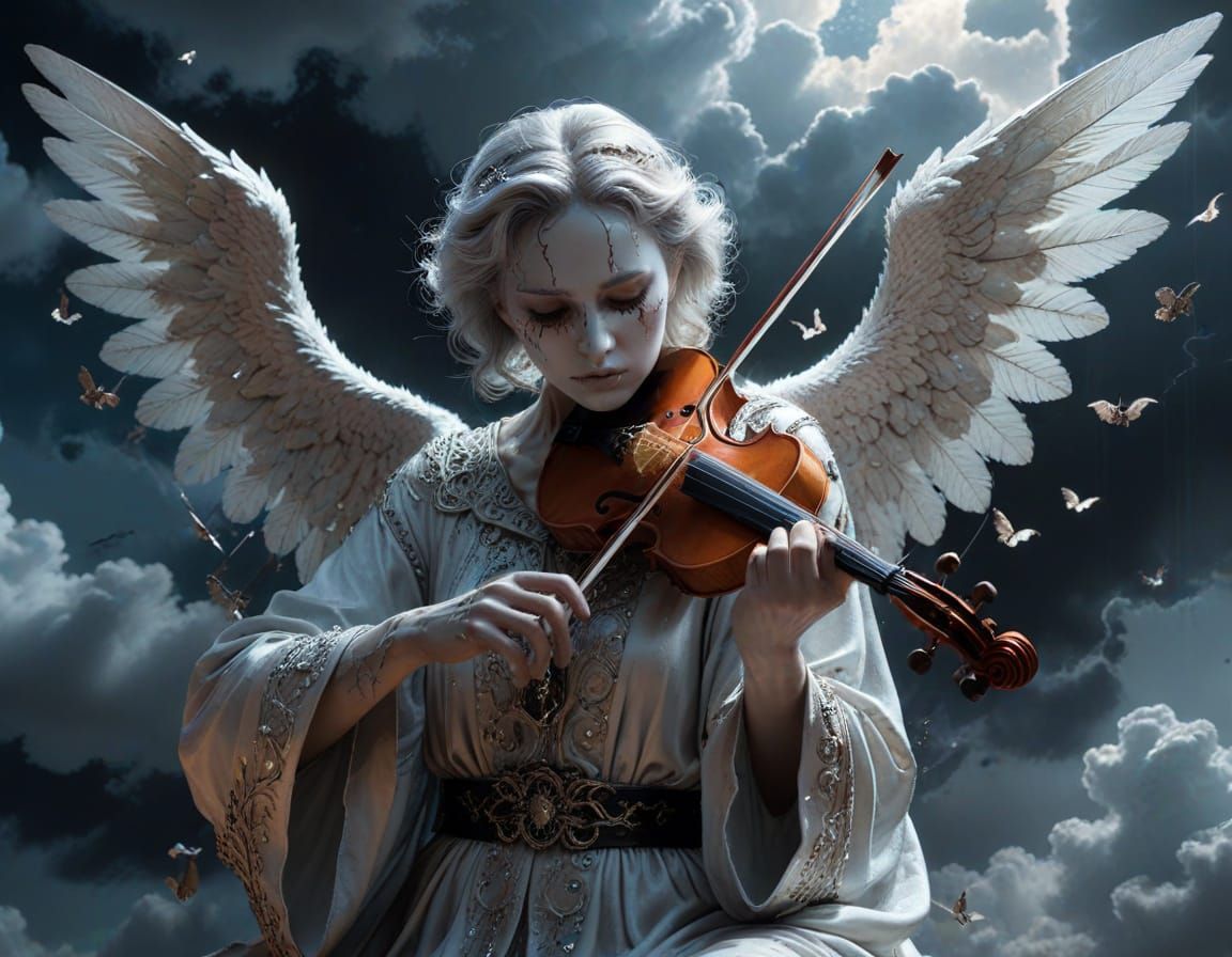 Steampunk Angel of Death Plays Chrome Violin on Chrome Cloud