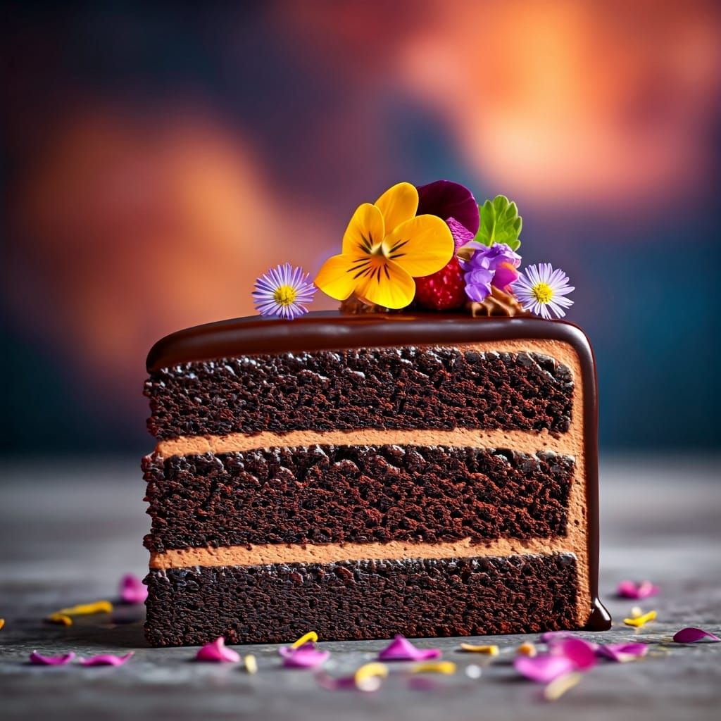 Decadent Chocolate Cake with Edible Flowers