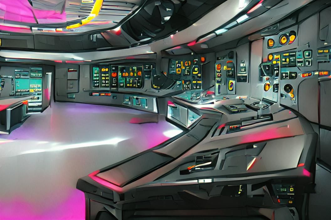 Synthwave Starship Bridge in Cyberpunk Style