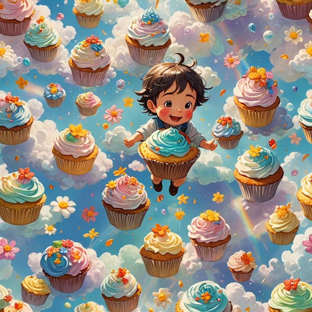 Happy Babies Playing with Flowers in Dreamy Landscape