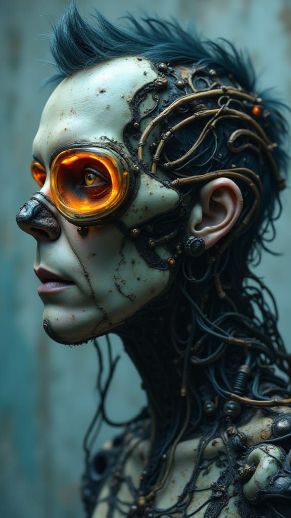 Cyborg Frankenstein with Bioluminescent Organs in Medusapunk...