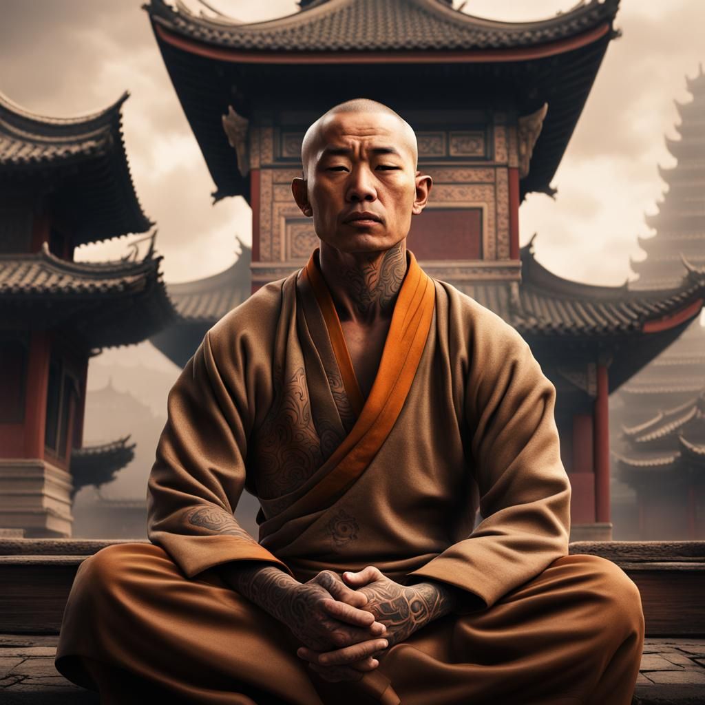 Meditating Shaolin Monk in Epic Temple Scene