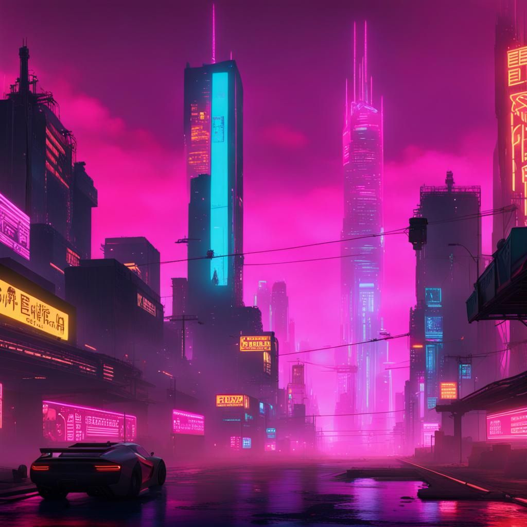 Cyberpunk Cityscape Powered by Nuclear Energy