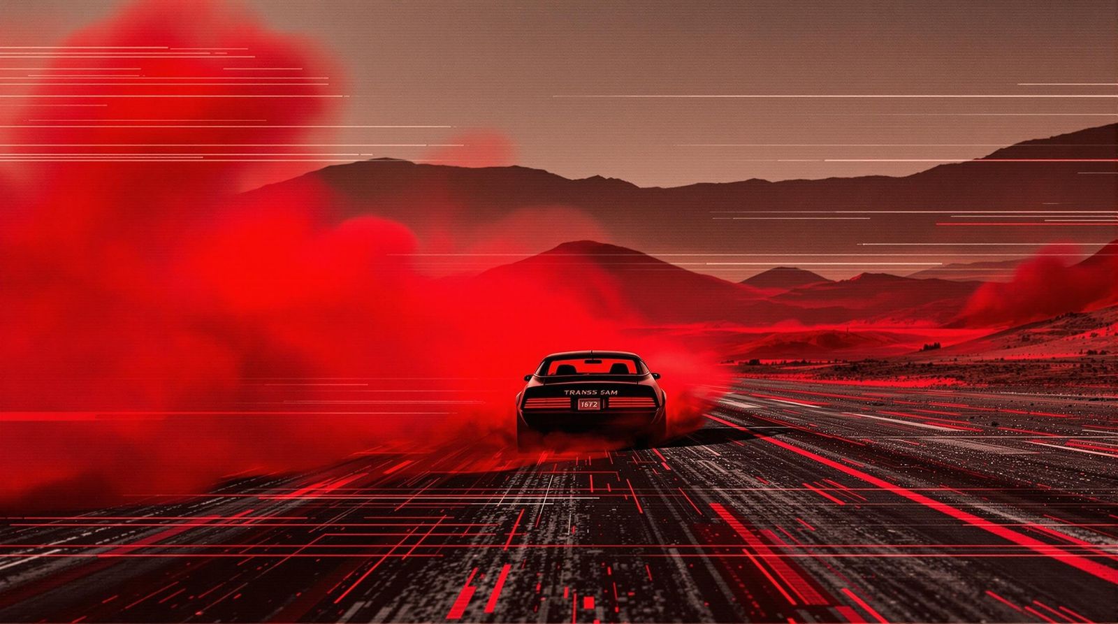 Vibrant Desert Highway in Cyberpunk Glitch Art