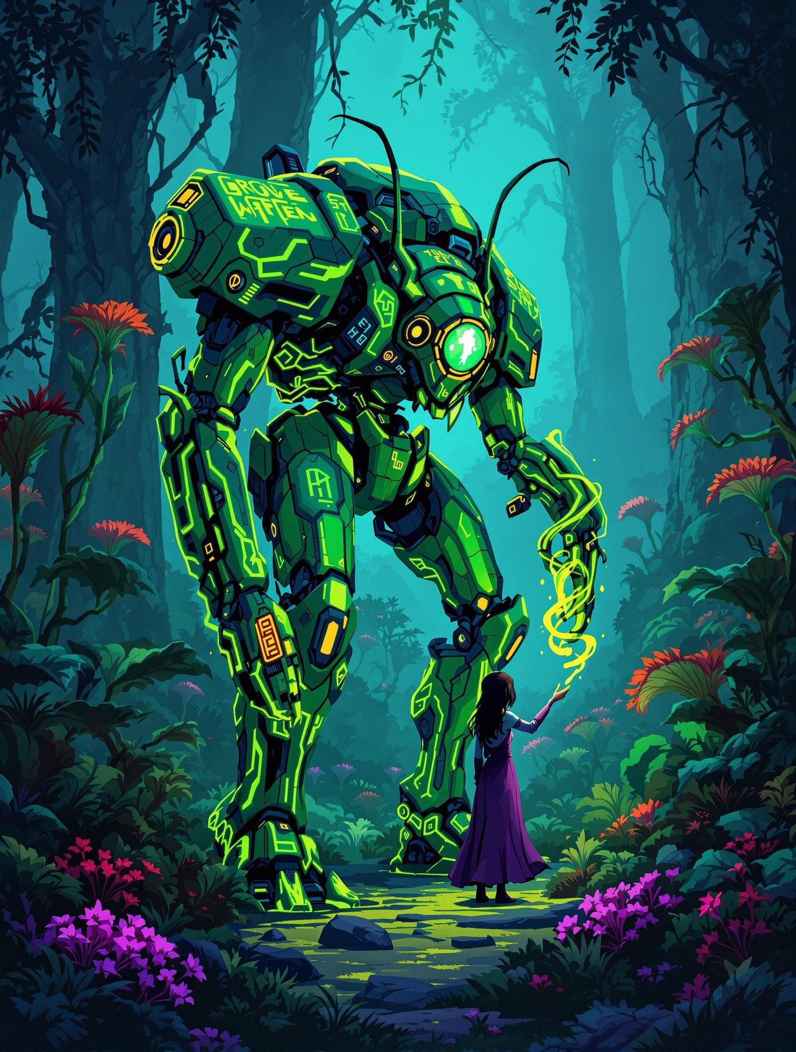 Epic 8-Bit Mech Goddess Unites Nature in Vibrant, Dynamic Tw...