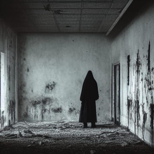 Eerie Abandoned Asylum in Ominous Film Noir Style